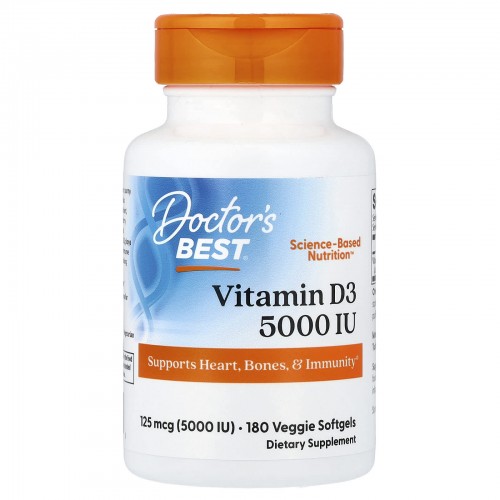Doctor's Best, витамин D3, 125 мкг (5 000 МЕ), 180 капсул